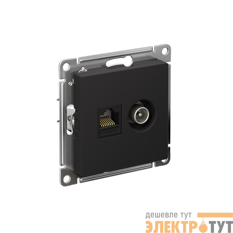 Розетка компьютерная + телевизионная 2-м СП AtlasDesign RJ45 кат.5E + TV механизм карбон SE ATN001089