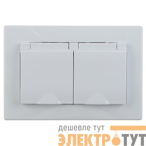 Розетка 2-м СП 16А 250В 2P+E Schuko IP20 с крышкой защ. шторки Plano бел. 1-210-01 Intro Б0053934
