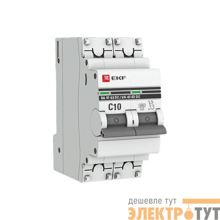 Выключатель автоматический модульный 2п C 10А 6кА ВА 47-63 DC PROxima EKF mcb4763-DC-2-10C-pro
