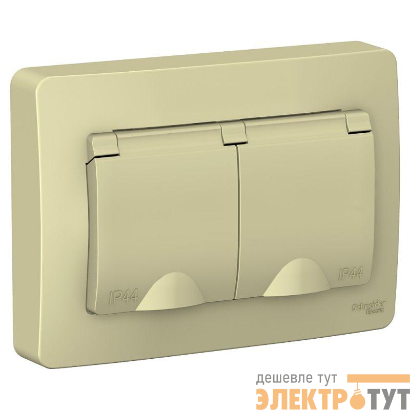 Розетка 2-м СП Blanca 16А IP44 250В с заземл. защ. шторки с крышкой беж. SE BLNRS441127