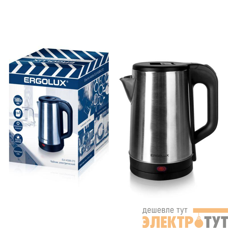 Чайник ELX-KS08-C72 ПРОМО нерж. сталь 1.8л 220-240В 1600Вт Ergolux матов./черн. 14924