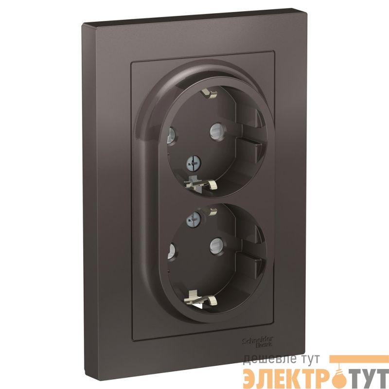 Розетка 2-м СП AtlasDesign 16А IP20 с заземл. защ. шторки в сборе мокко SchE ATN000626