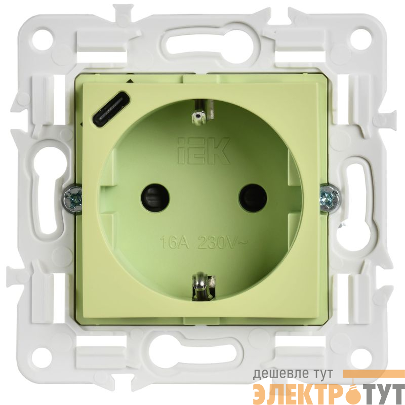 Розетка SKANDY 18Вт 16А с заземл. защ. шторки с USB C SK-R17G мятный IEK SK-R14-16-U14-018-K06