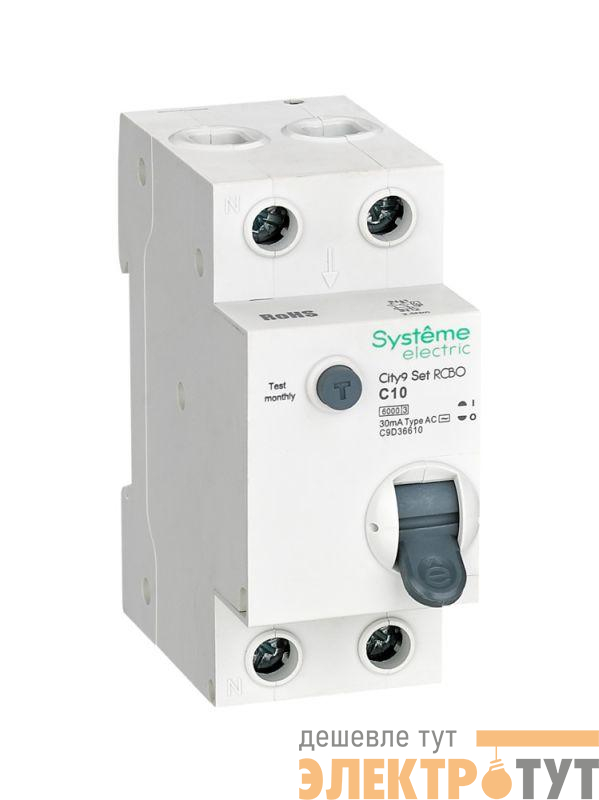 Выключатель автоматический дифференциального тока City9 Set (АВДТ) 1P+N C 10А 6кА 30мА Тип-AС 230В SE C9D36610