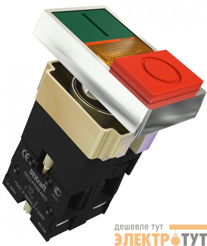 Переключатель на 2 положения I-O ПЕ-22 PPBB d22мм 220В неон зел./красн. DEKraft 25062DEK