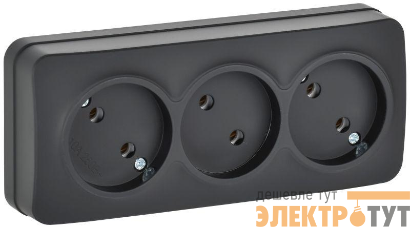 Розетка 3-м ОП GLORY РС23-2-ХЧм 10А без заземл. без защ. шторок черн. матов. IEK ERH30-K02M-10