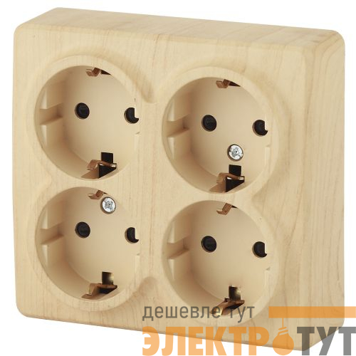 Розетка 4-м ОП Эра Эксперт 11-2211-11 16А IP20 16AX 250В 4х2P+E Schuko защ. шторки сосна Эра Б0020711