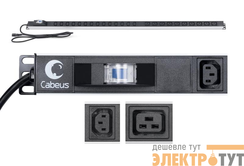 Блок розеток для 19дюйм шкафов PDU-16-14C13-10C19-B-C14 вертик. 10 розеток IEC 320 C19 14 розеток IEC 320 C13 10А автомат защиты алюм. корпус шнур с вилкой IEC 320 С14 2м Cabeus 9553c