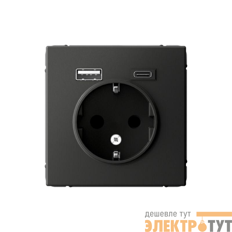 Розетка ArtGallery 16А с 2-мя заряд. устройствами USB A+C 5В/2.4А/3А 2х5В/1.5А механизм базальт SE GAL001432