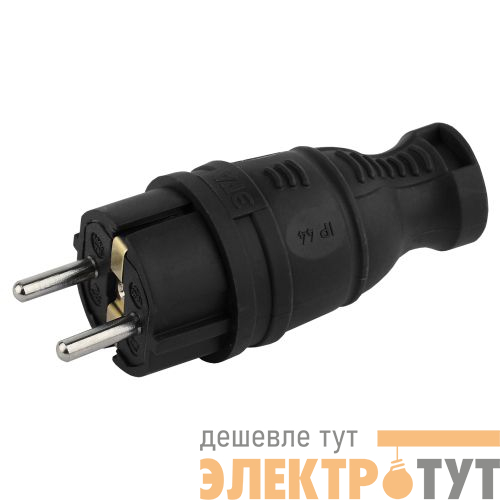 Вилка прямая 16А IP44 с заземл. каучук. черн. V8-B-IP44 Эра Б0044540