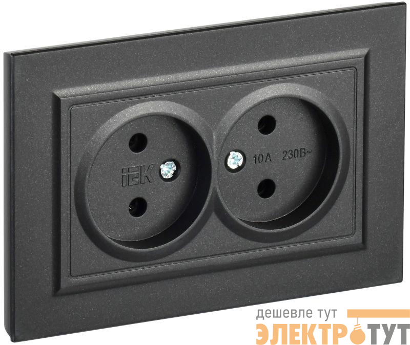 Розетка 2-м СП BRITE РС12-2-БрЧ 10А в сборе без заземл. без защ. шторок черн. IEK BR-R20-10-K02-F