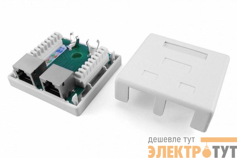 Розетка компьютерная 2-м ОП SB1-2-8P8C-C5e-SH-WH RJ45 (8P8C) кат.5E экранир. Dual IDC Hyperline 430233