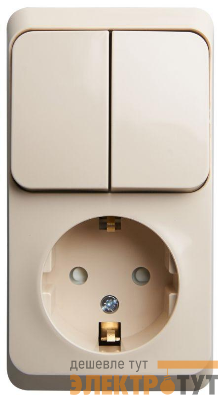 Блок ОП Этюд (1-м розетка с зазем. защ. шторки + 2-кл. выкл.) крем. SE BPA16-202K