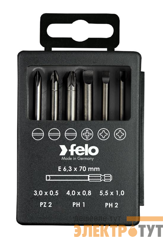 Набор бит SL/PZ/PH Industrial 70мм в кейсе 6 бит FELO 03092716