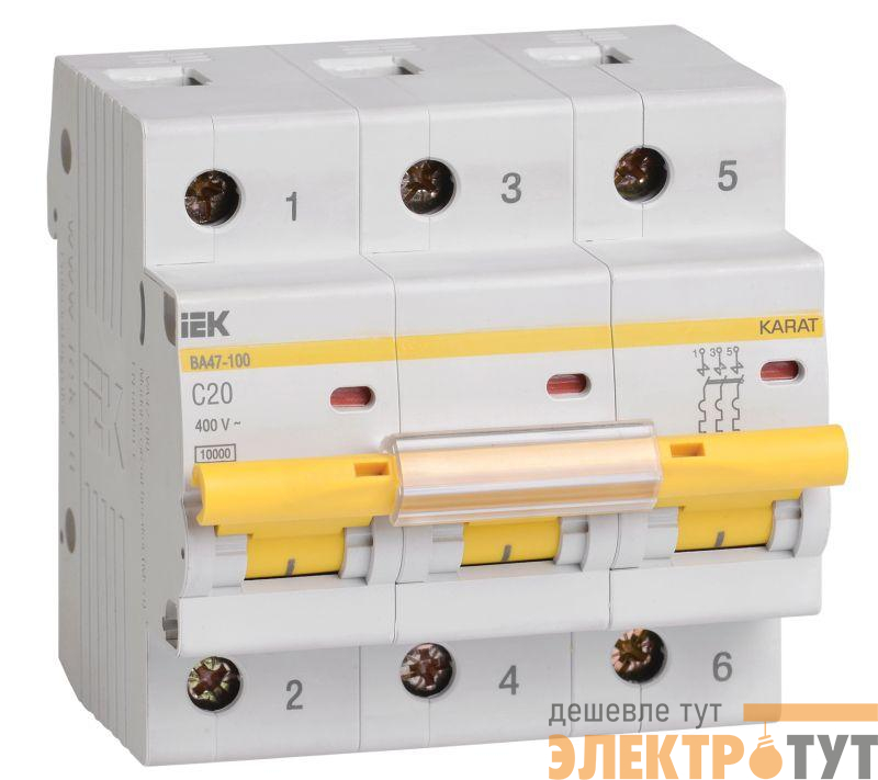 Выключатель автоматический модульный 3п C 20А 10кА ВА47-100 KARAT IEK MVA40-3-020-C