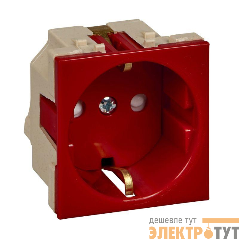 Розетка 1-м СП 2мод. W45 16А IP20 250В с заземл. защ. шторки для кабель-канала красн. SE RN16-113-K