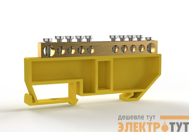 Шина PE "земля" на DIN-изоляторе 6х9мм 10 отвер. латунь TOKOV ELECTRIC TKE-BCB-69-10-DIN/PE