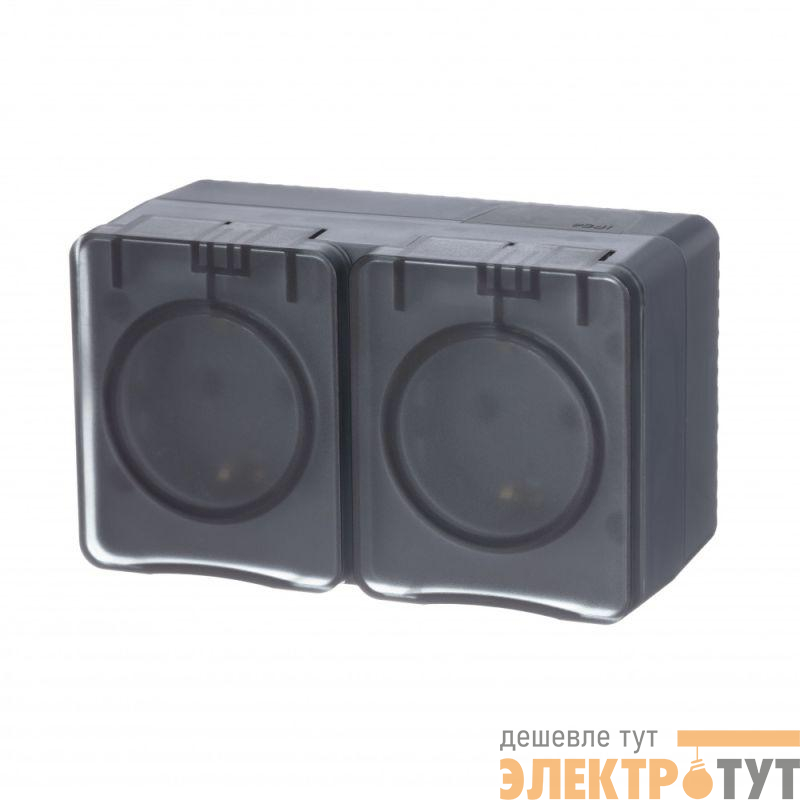 Розетка 2-м ОП AtlasDesign PROFI 16А IP54 заземл. защ. шторки антрацит SE ATN544026