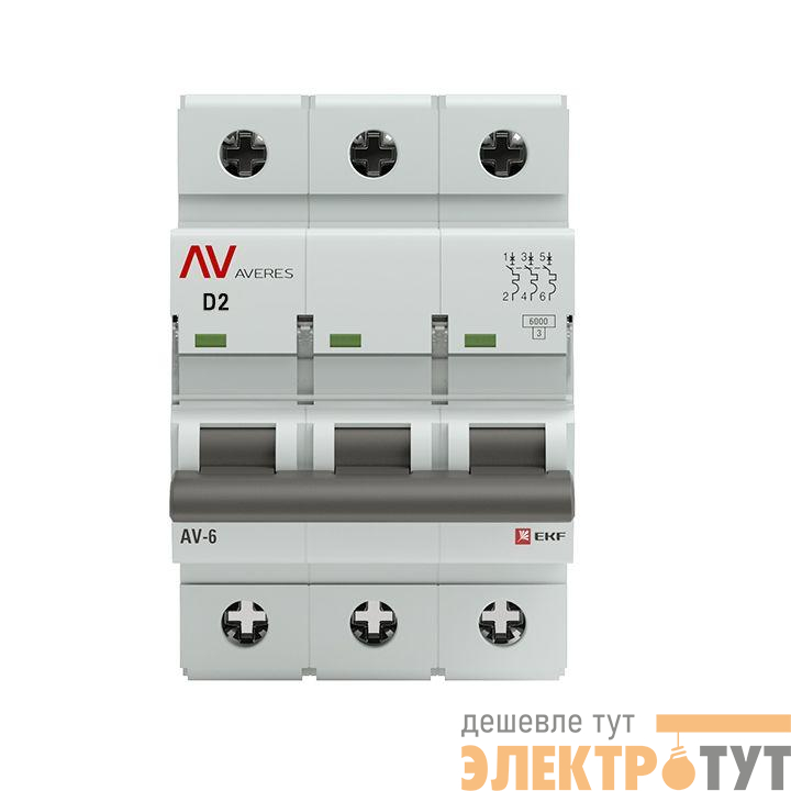 Выключатель автоматический модульный 3п D 2А 6кА AV-6 AVERES EKF mcb6-3-02D-av