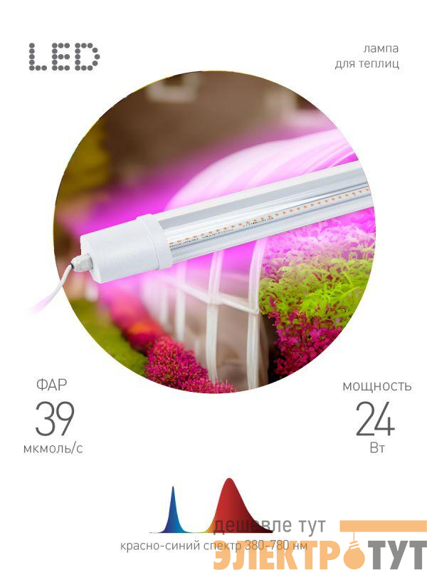 Светильник светодиодный FITO-24W-RB-N 24Вт для растений красн./син. спектр Эра Б0061425