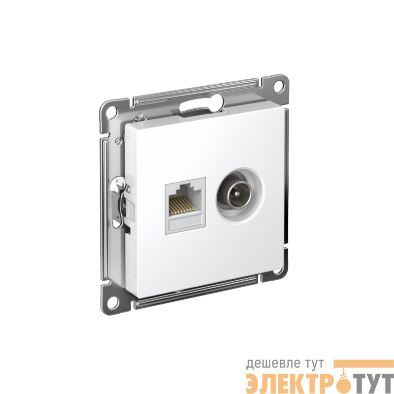 Розетка компьютерная + телевизионная 2-м СП AtlasDesign RJ45 кат.5E + TV механизм бел. SE ATN000189