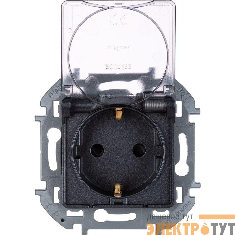 Розетка 1-м СП Inspiria 16А IP44 250В 2P+E защ. шторки с крышкой немецк. стандарт механизм антрацит Leg 673743