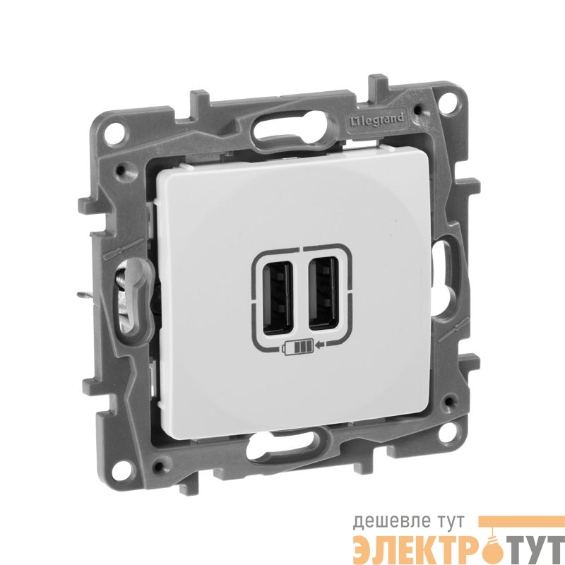 Розетка USB 2-м СП 2мод. Etika 240В/5В 2400мА механизм бел. IEK 672294