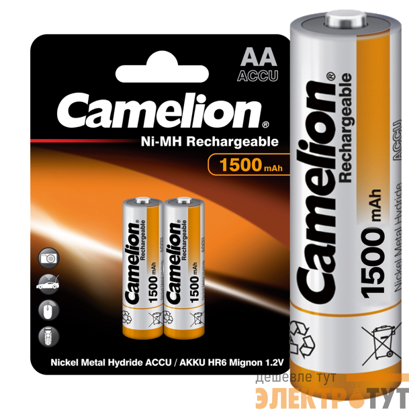 Аккумулятор AA/R6 1500мА.ч NI-MN BP-2 металлик (блист.2шт) Camelion 3510