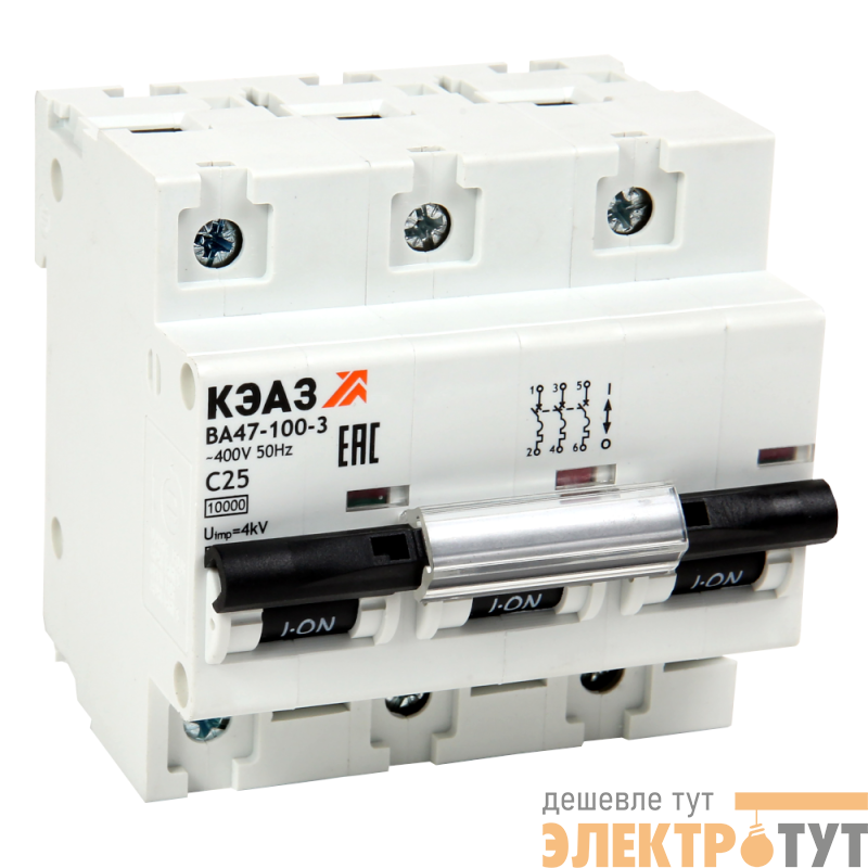 Выключатель автоматический модульный 3п C 80А 10кА ВА47-100-3C80-УХЛ3 КЭАЗ 318145