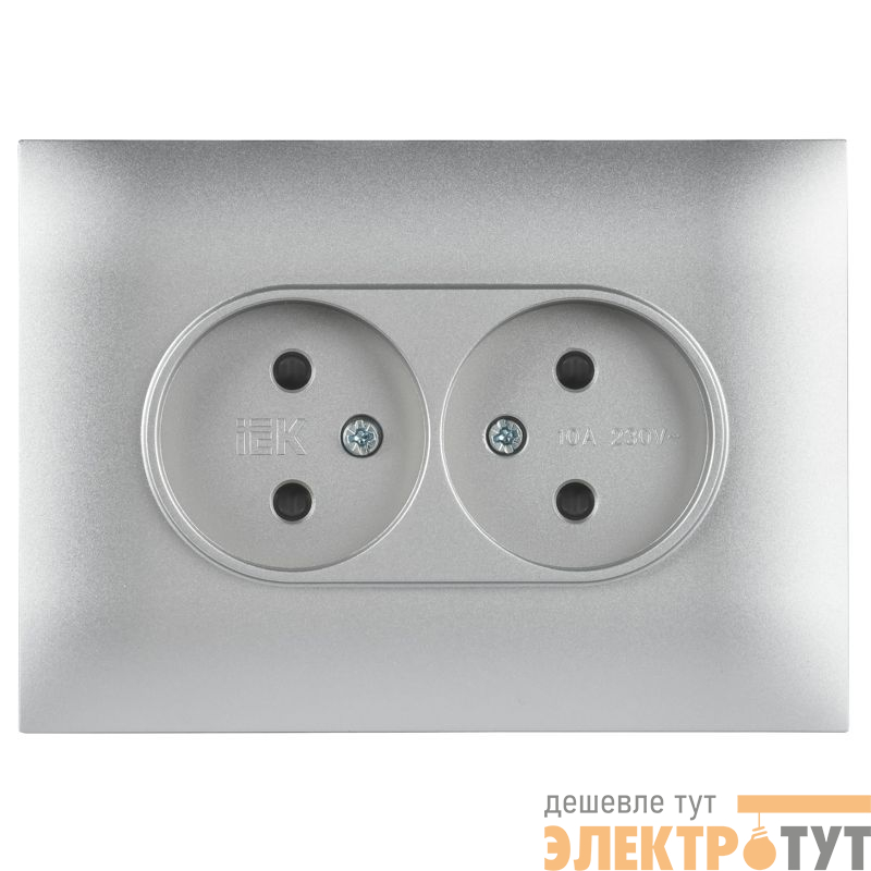 Розетка 2-м SKANDY 10А без заземл. защ. шторки в сборе SK-R09S серебр. IEK SK-R23-10-K23-F
