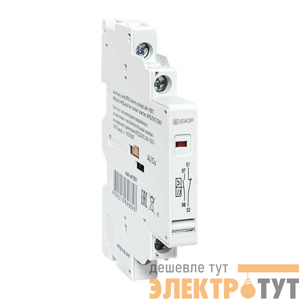Контакт сигнализации аварийного отключения + вспомогательный контакт мгновенного действия АПД/GV2 АК-1001 1НО (авар.) + 1НЗ EKF apd-ad1001