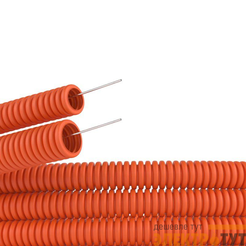 Труба гофрированная ПНД гибкая легкая d16мм с протяжкой оранж. (уп.50м) DKC 7191650