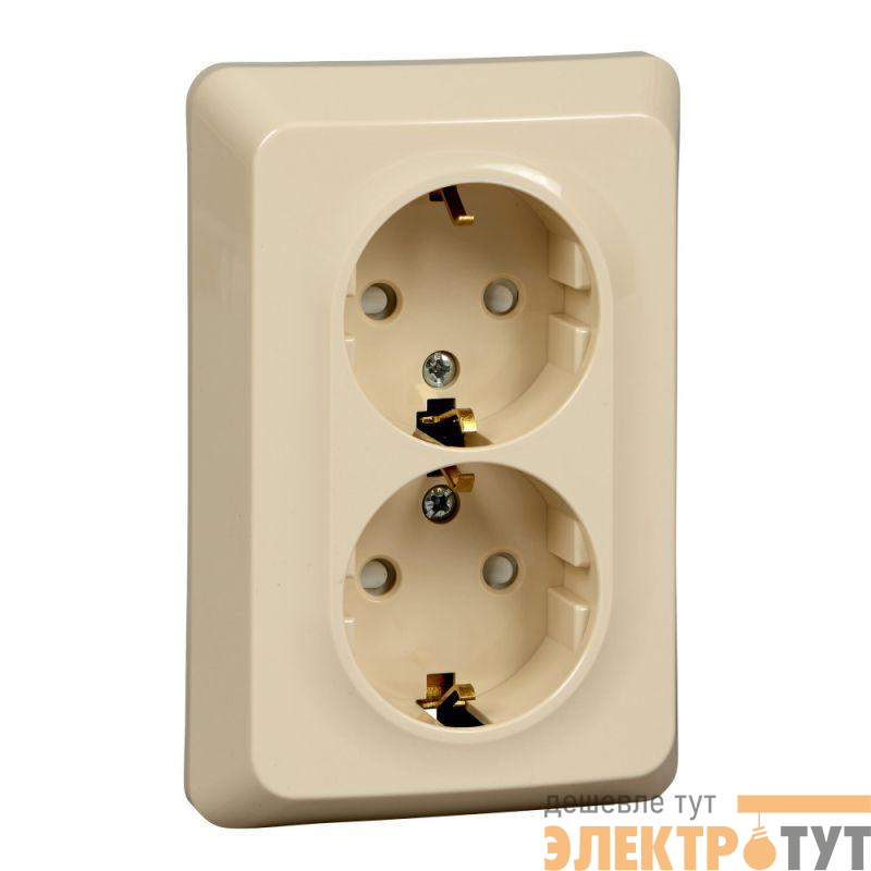 Розетка 2-м СП Этюд 16А IP20 250В с заземл. защ. шторки крем. SE PC16-108K