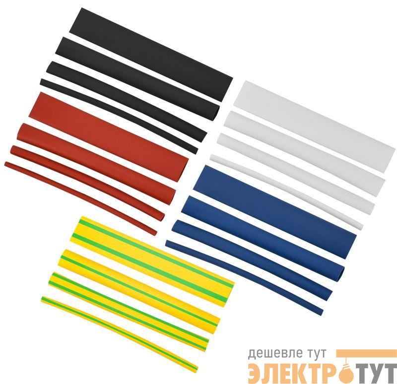 Набор трубок термоусадочных тонкостен. ТТУ 2/1; 4/2; 6/3; 8/4 (ЖЗ; С; К; Ч) 20х8см разноцвет. IEK UDRS-D2-D8-10-1
