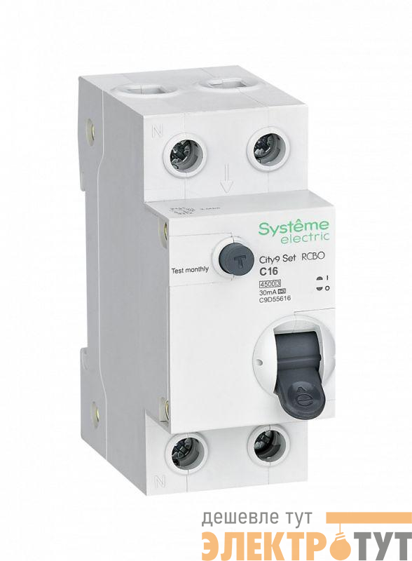 Выключатель автоматический дифференциального тока 2п (1P+N) C 16А 30мА тип A 4.5кА City9 Set 230В SE C9D55616