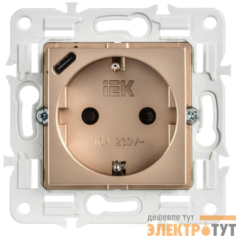Розетка SKANDY 18Вт 16А с заземл. защ. шторки с USB C SK-R17Sa песочн. IEK SK-R14-16-U14-018-K98