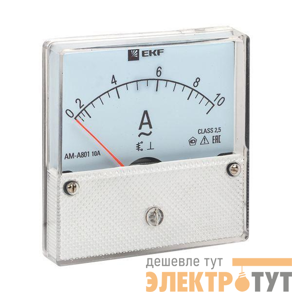 Амперметр аналоговый AM-A801 на панель 80х80 кругл. вырез 10А прям. подкл. EKF am-a801-10/ama-801-10