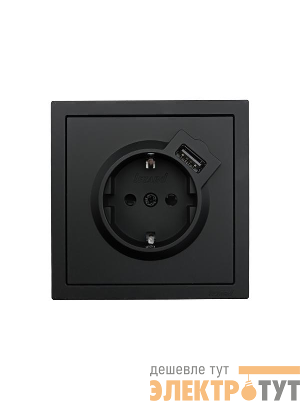 Розетка 1-м СП ZIMA IP20 + USB с заземл. механизм черн. бархат LEZARD 704-4288-181