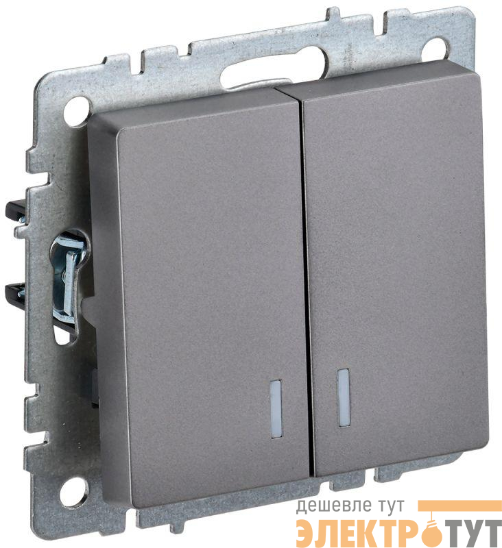Выключатель 2-кл. СП BRITE ВС10-2-1-БрС 10А с индик. механизм сталь IEK BR-V20-1-10-K46