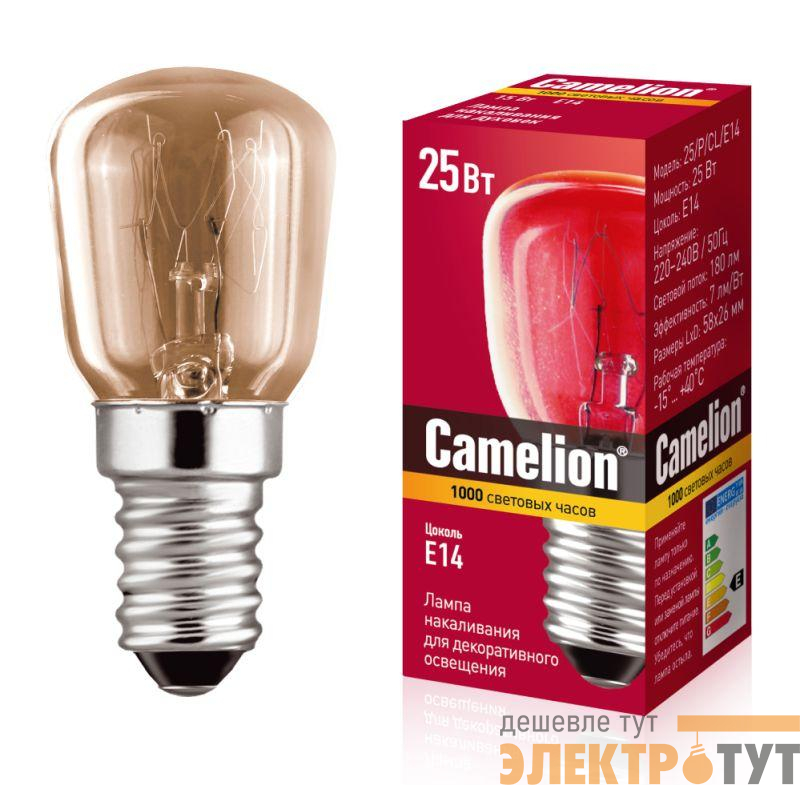 Лампа накаливания MIC 25/P/CL/E14 Т26 Camelion 13649