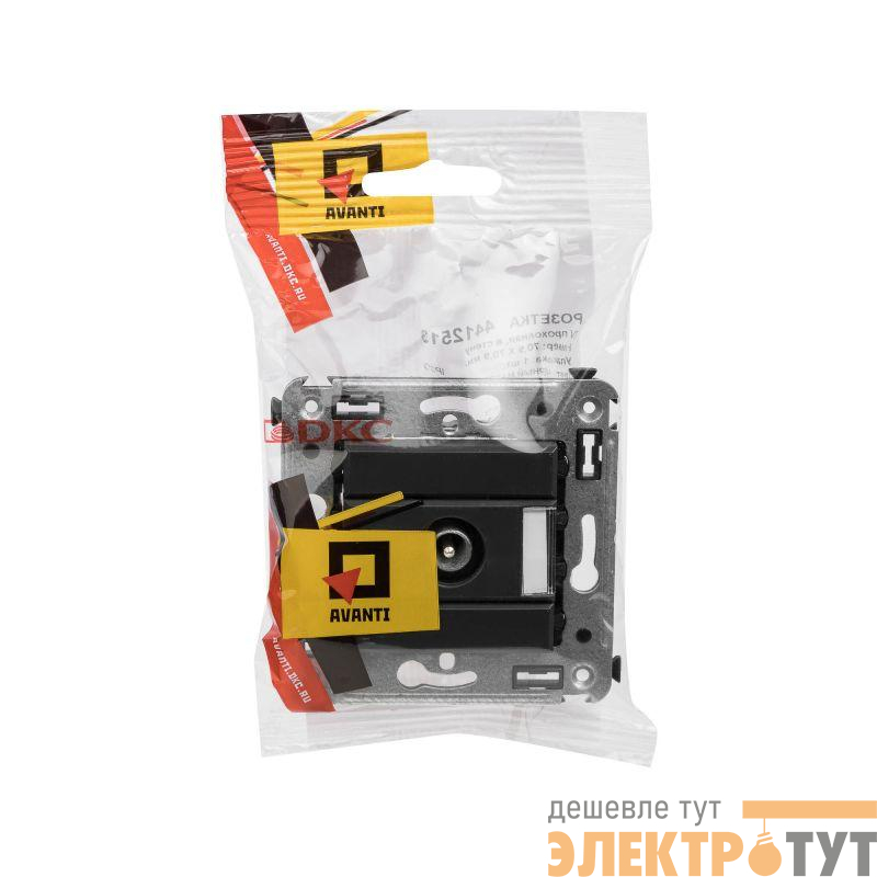 Розетка телевизионная проходная TV СП Avanti "Черный матовый" DKC 4412513