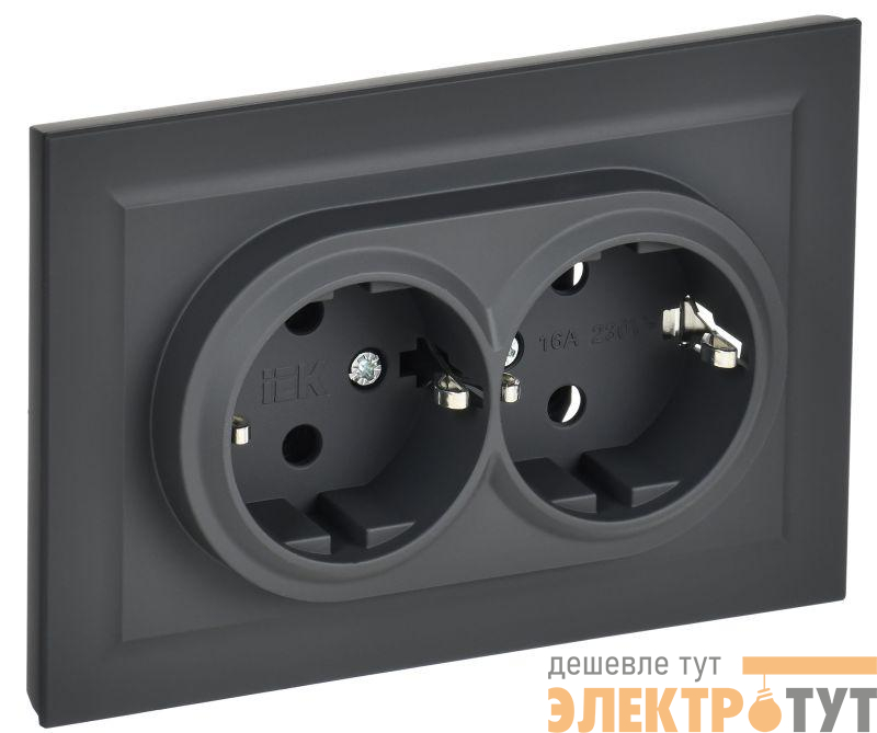 Розетка 2-м СП BRITE РС12-3-БрГ 16А в сборе с заземл. без защ. шторок графит IEK BR-R21-16-K53-F