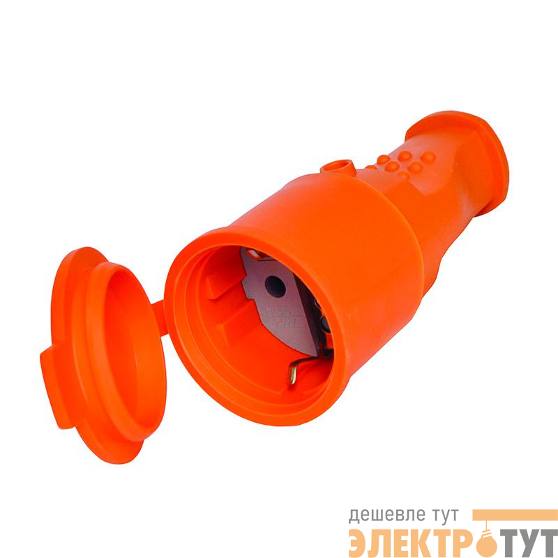 Разъем штепсельный 16А IP44 250В (еврослот) с заземл. каучук оранж. Universal 3038