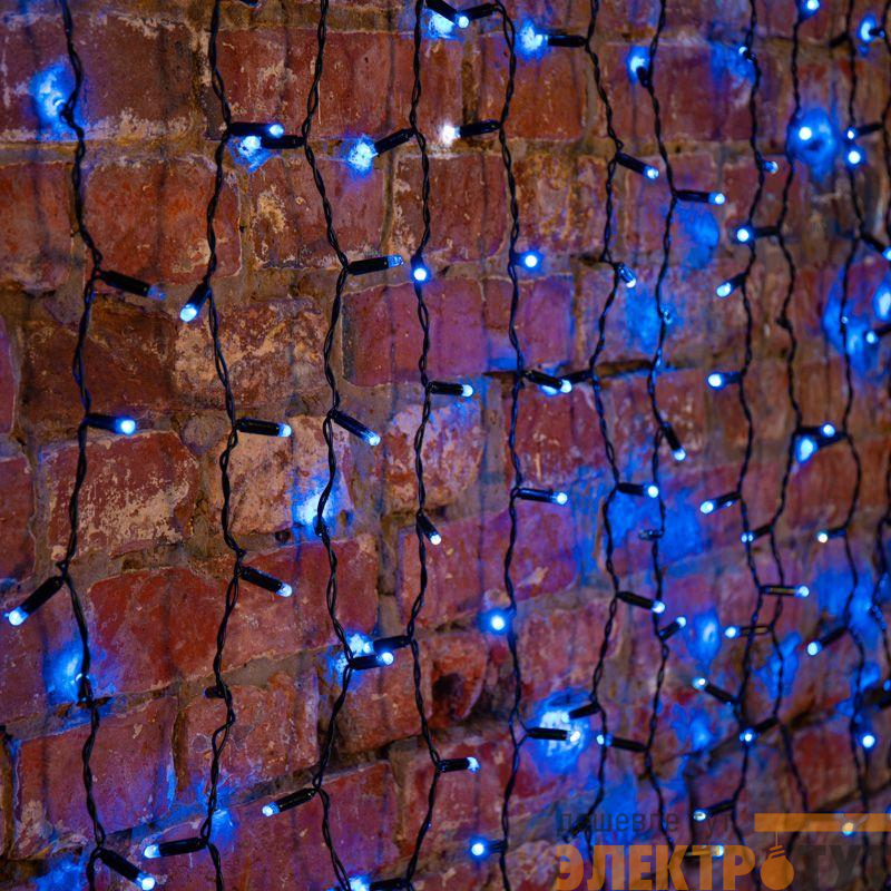 Гирлянда светодиодная "Светодиодный Дождь" 2х3м 760LED син. 78Вт 230В IP65 постоян. свечение провод черн. Neon-Night 235-143