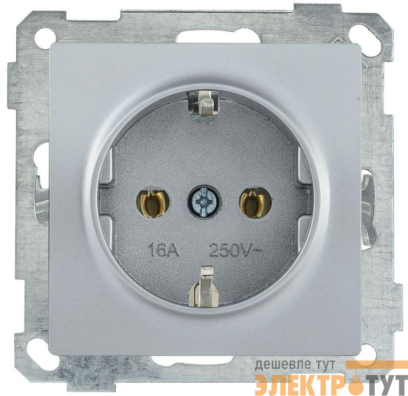 Механизм розетки 1-м СП Bolero РС11-1-0-Б 16А IP20 с заземл. серебр. IEK ERB11-K23-16