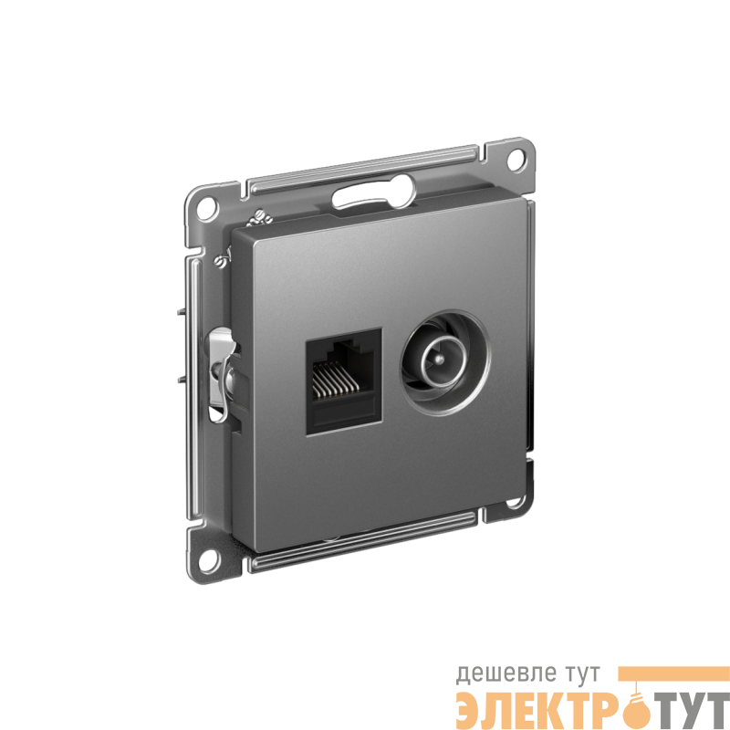 Розетка компьютерная + телевизионная 2-м СП AtlasDesign RJ45 кат.5E + TV механизм сталь SE ATN000989