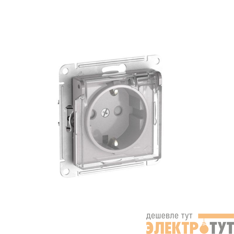 Розетка AtlasDesign Aqua 16А IP44 с заземл. защ. шторки с прозр. крышкой быстрозажим. клем. механизм алюм. SE ATN440346S