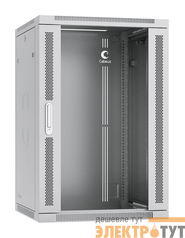 Шкаф телекоммуникационный настенный разобранный SH-05F-18U60/45-R 19дюйм 18U 600х450х901мм дверь стекло сер. (RAL 7035) Cabeus 10766c