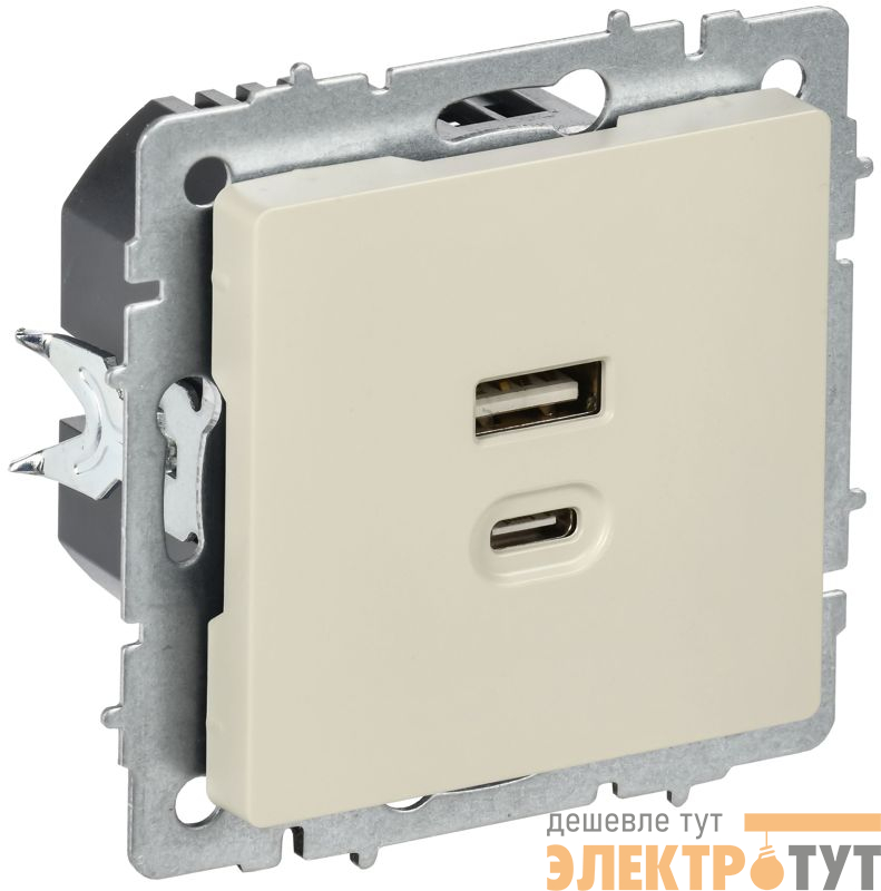 Розетка СП BRITE РЮ11-2-БрКр USB A+C 45Вт высокоскор. заряд. беж. IEK BR-U22-045-K10