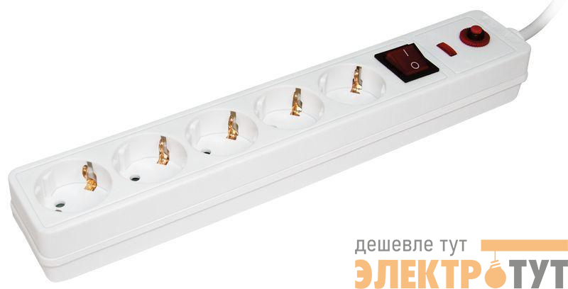 Удлинитель с сетевым фильтром 5х1.5м с заземл. 16А IP20 СФ-05К 2P+PE ПВС 3х1 с выкл. IEK WFP10-16-05-01-N